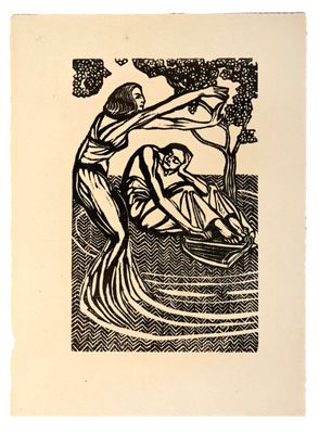 un dessin en noir et blanc représentant une femme dans un bateau