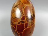 a picture of an egg with a brown and yellow pattern on it