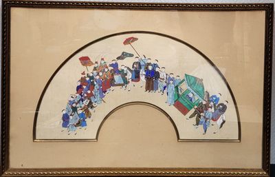 tableau représentant un groupe de personnes tenant des parapluies et formant un cercle