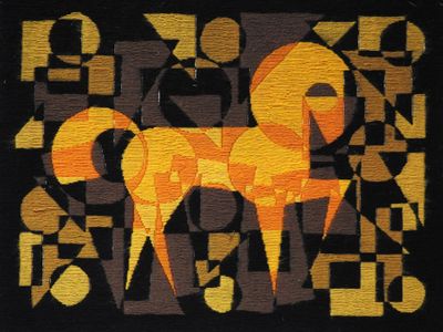 a cross stitch picture of a horse on a black background