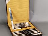 a case with a set of knives and a knife sharper
