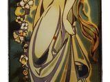 a picture of a woman holding a flower in her hand