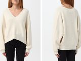 deux photos d'une femme portant un pull blanc et un pantalon noir