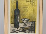 tableau représentant une nature morte avec une bouteille de vin posée sur une table