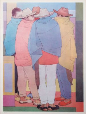 un tableau représentant un groupe de personnes qui s'étreignent