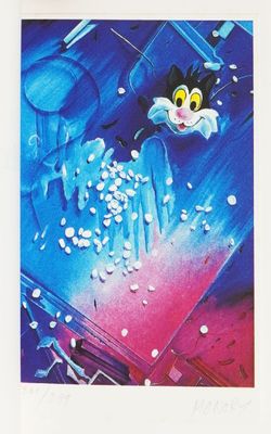 an image of a painting of a cat in a bathtub