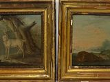 deux tableaux représentant un cerf et une femme dans un décor boisé