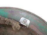 a large metal bowl that has a metal latch on it