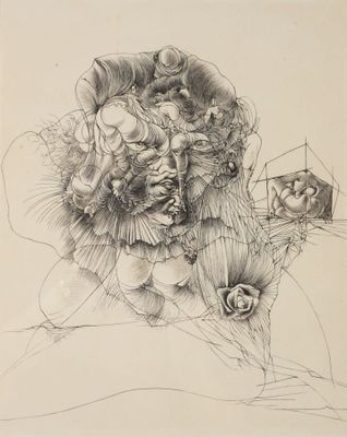 une image représentant le dessin d'une femme avec des fleurs dans les cheveux
