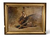 an oil painting of a bird and a duck on a table