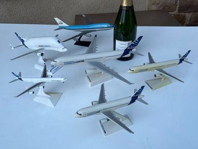 une bouteille de champagne à côté d'un lot de maquettes d'avions