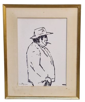 une image représentant le dessin d'un homme portant un chapeau et un manteau