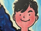 a painting of a boy holding a baseball bat