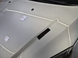 a close up of a car ' s hood with a sticker on it