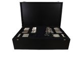 a black case with silverware in it on a white background