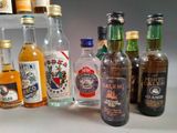 many different types of alcohol bottles lined up on a shelf