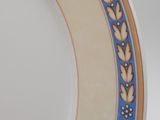 a close up of a plate on a white surface