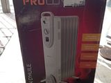 packaging of a white electric radiator sitting on a tiled floor
