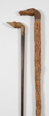 Deux cannes décoratives comprenant une canne à fût en bois naturel non - Photo 1