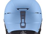 the helmet is blue and has a black buckle on the side