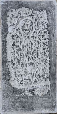 a black and white photo of a piece of paper with a drawing on it