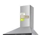 a close up of a stainless steel range hood with a sticker on it