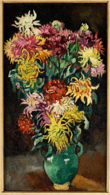 Louis VALTAT (1869-1952) Dahlias à la cruche verte