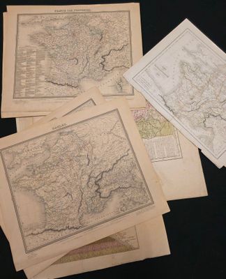 FRANCE - Lot de 9 grandes cartes, XIX siècle, coloriées. (re…