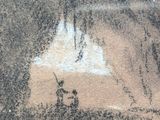 a painting of a man riding a horse on the beach