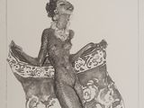 drawing of a woman sitting on a chair with her legs crossed