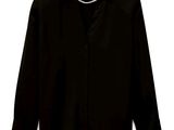 the shirt is black and has long sleeves and a collar