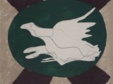 une photo d'un tableau représentant un oiseau sur un cercle vert