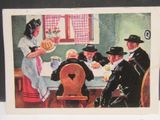 une photo d'une photo représentant une femme en train de servir un repas à un groupe de personnes