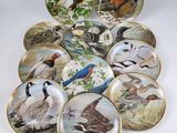une multitude d'assiettes ornées d'oiseaux posées sur une table