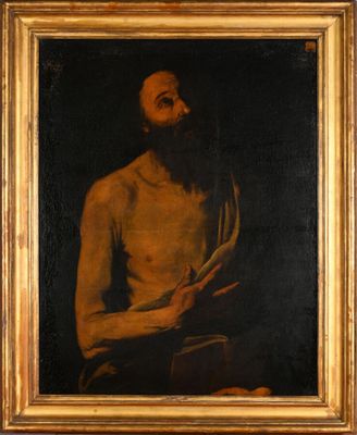une peinture à l'huile représentant un homme tenant un livre entre ses mains