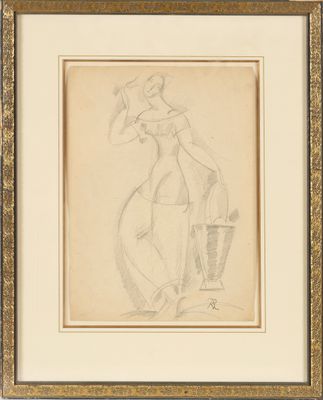 an image of a drawing of a woman in a hat and dress