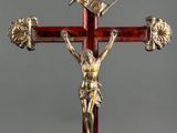 a close up of a crucif with jesus on the cross