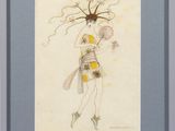 an image of a drawing of a woman with a fan in her hand