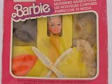poupée dans une boîte avec des accessoires de coiffure, des brosses à cheveux, des produits de coiffure, des ciseaux et des ombrelles