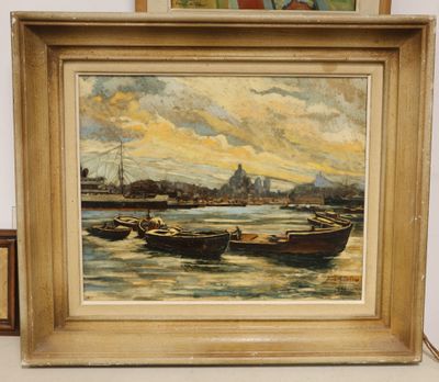 an image of a painting of boats on a body of water