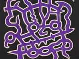 a painting of a purple and black design on a black background