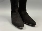 a pair of black sued boots on a white background