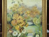 painting of a painting of flowers on a easel in a room