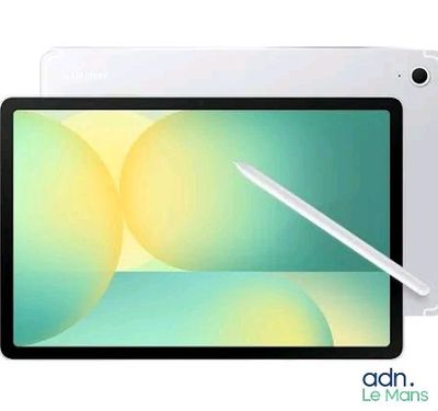 the tablet is white and has a white pen on top of it
