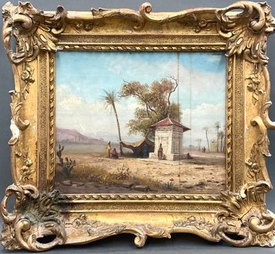 une image d'une photo d'un tableau représentant une maison dans un champ