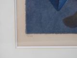 a picture of a painting of a blue boat on a blue background