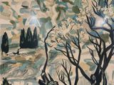 une photo d'un tableau représentant un paysage avec des arbres au premier plan