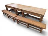 three benches and a table on a white background