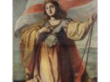 une image représentant un tableau où l'on voit une femme tenant un drapeau