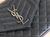 saint laurent black quilted leather wallet with silver ysl logo
